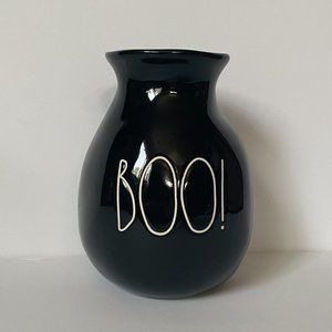 Rae Dunn New "BOO" Small Black Flower Vase Candy Canister Halloween Fall Decor